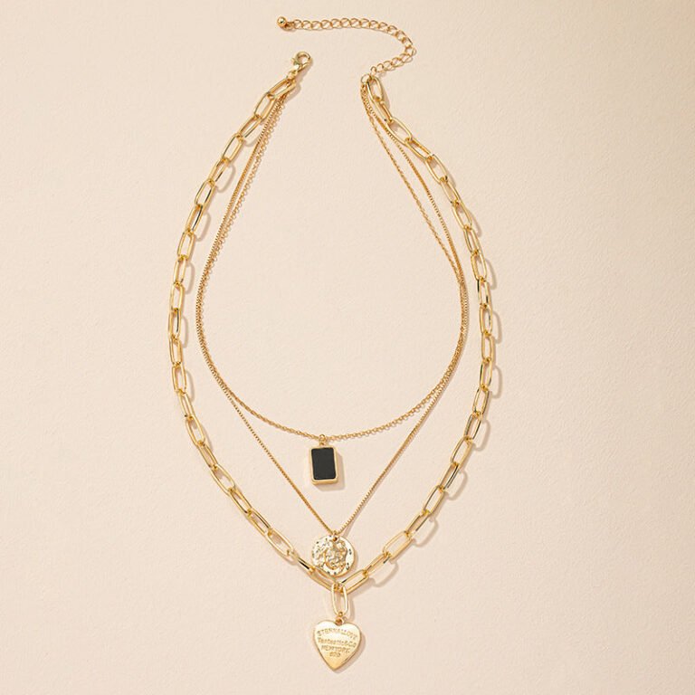Layered female portrait alloy necklace gold heart-shaped pendant
